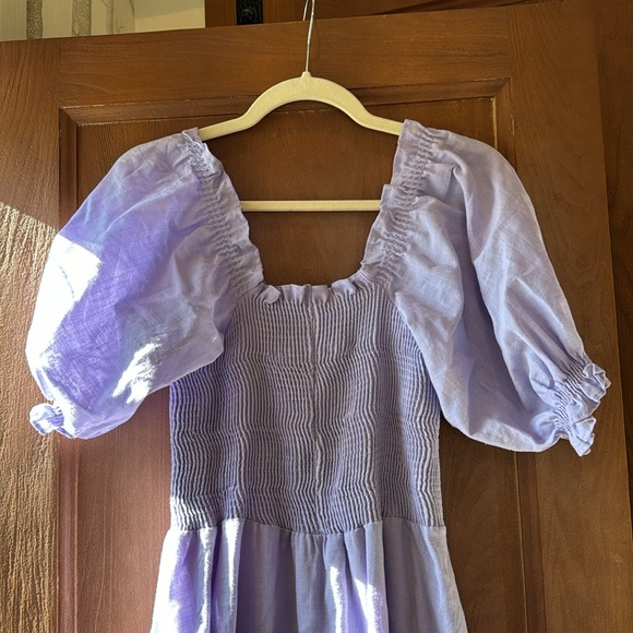 Peixoto lilac / purple smocked bodice puff sleeve dress. Size M. - Picture 6 of 11